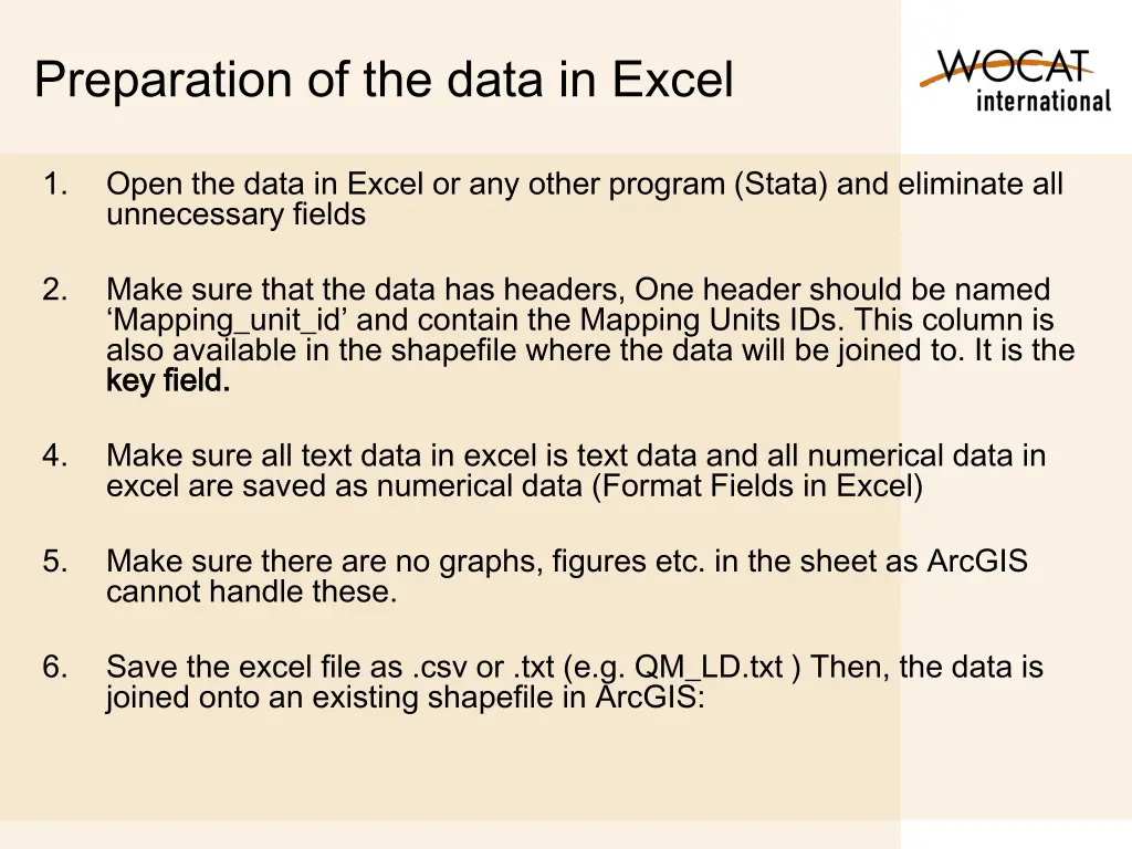 preparation of the data in excel