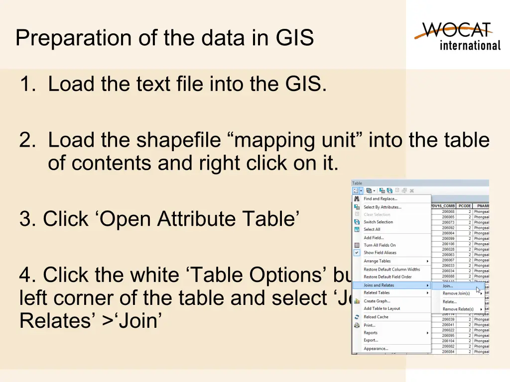 preparation of the data in gis