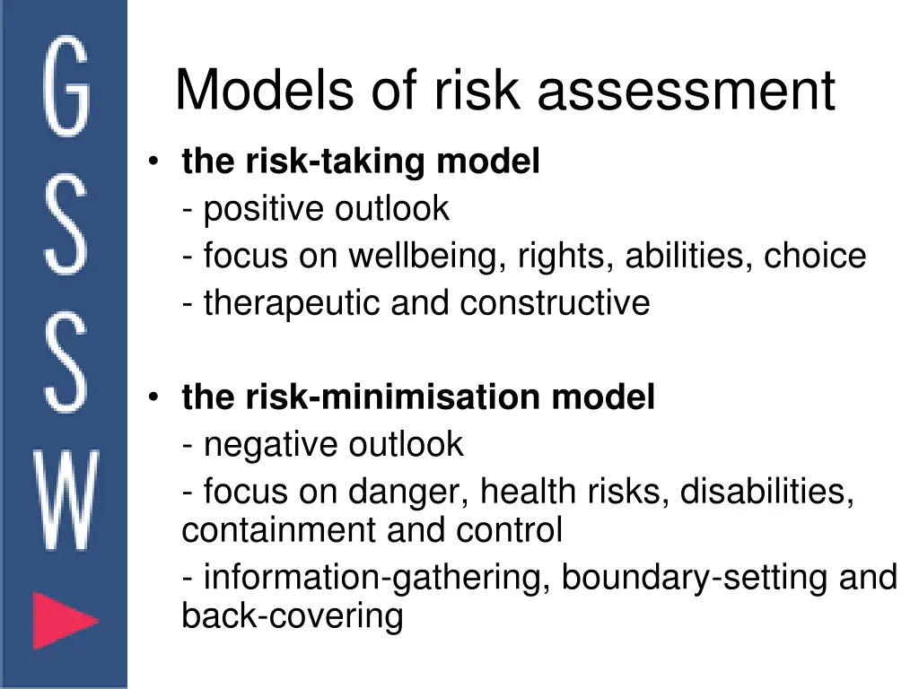 models of risk assessment the risk taking model