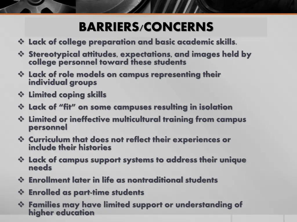 barriers concerns lack of college preparation