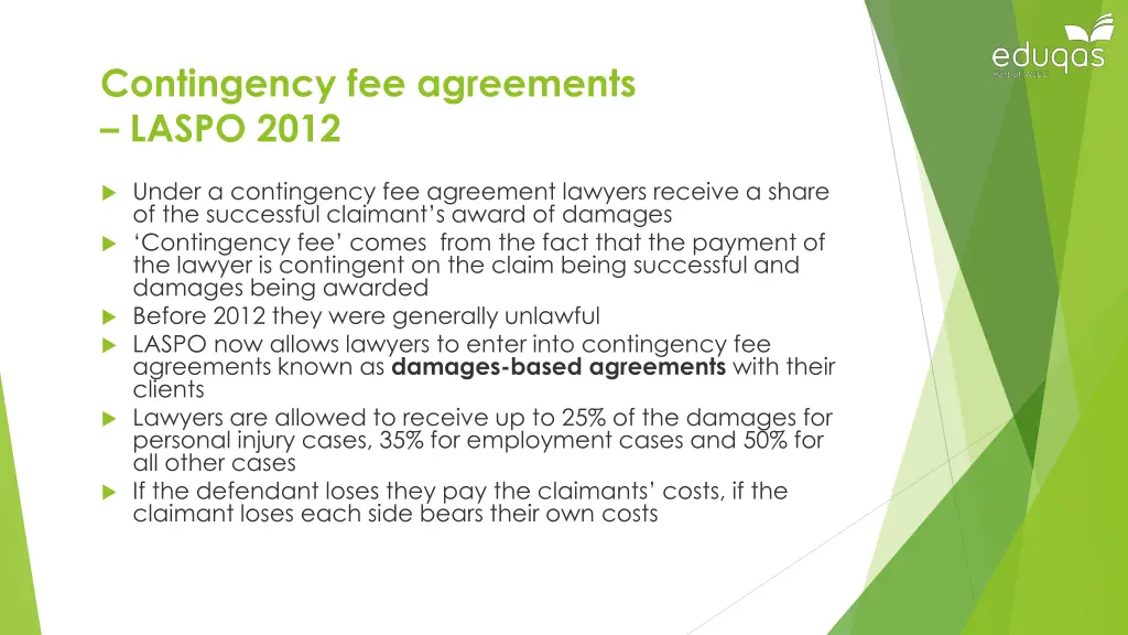 contingency fee agreements laspo 2012