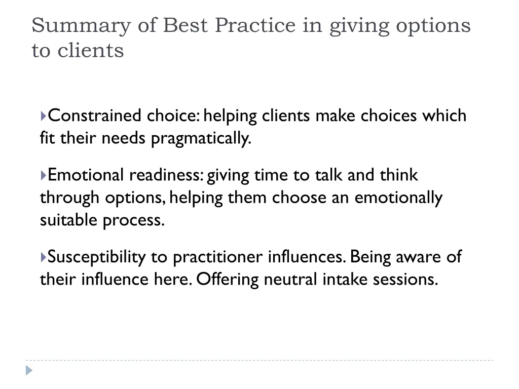 summary of best practice in giving options