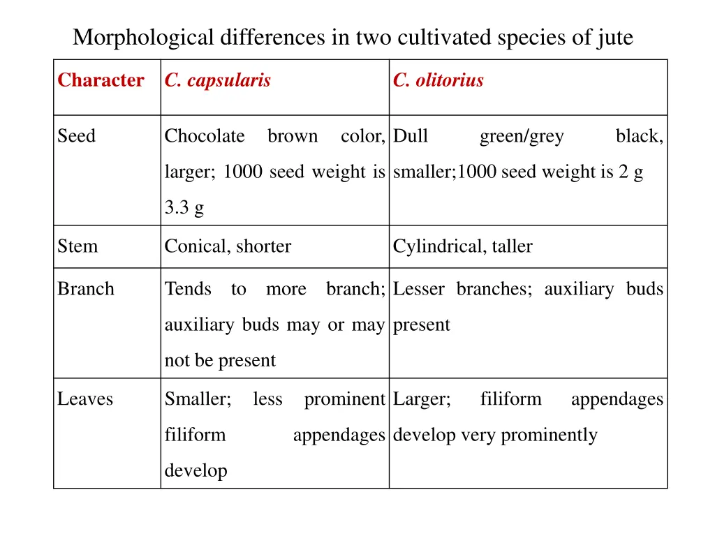 morphological differences in two cultivated