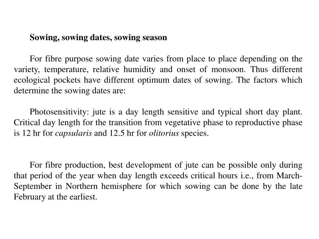 sowing sowing dates sowing season