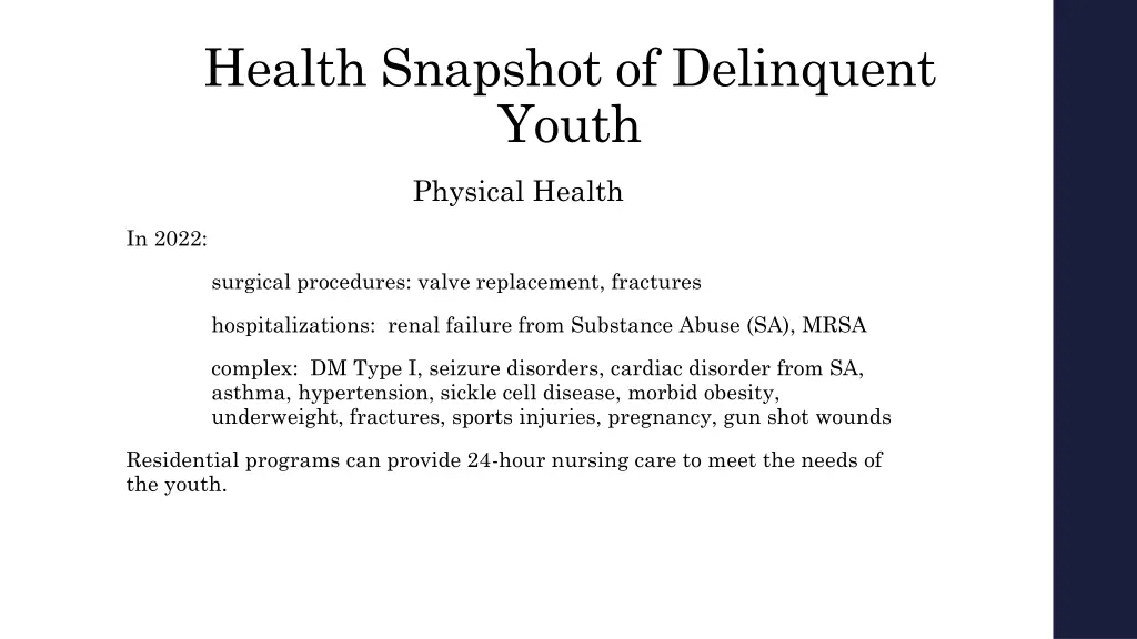 health snapshot of delinquent youth