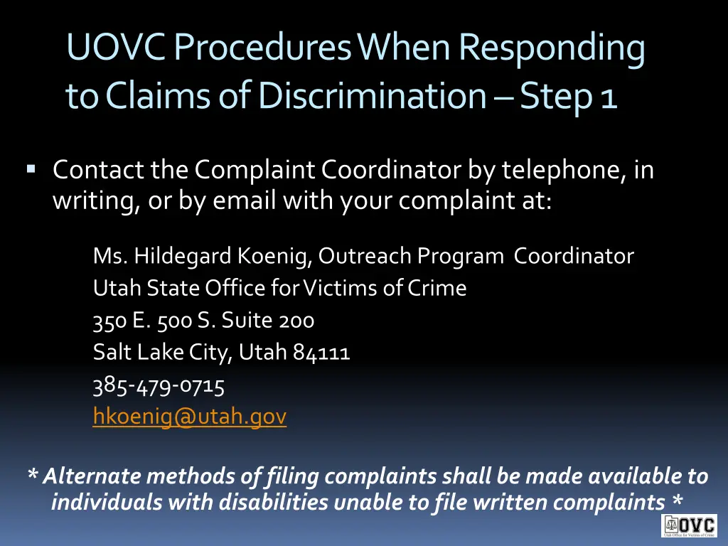 uovc procedures when responding to claims