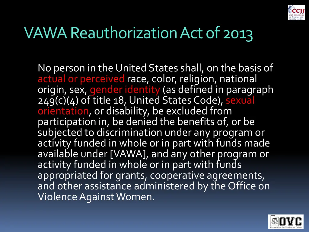 vawa reauthorization act of 2013