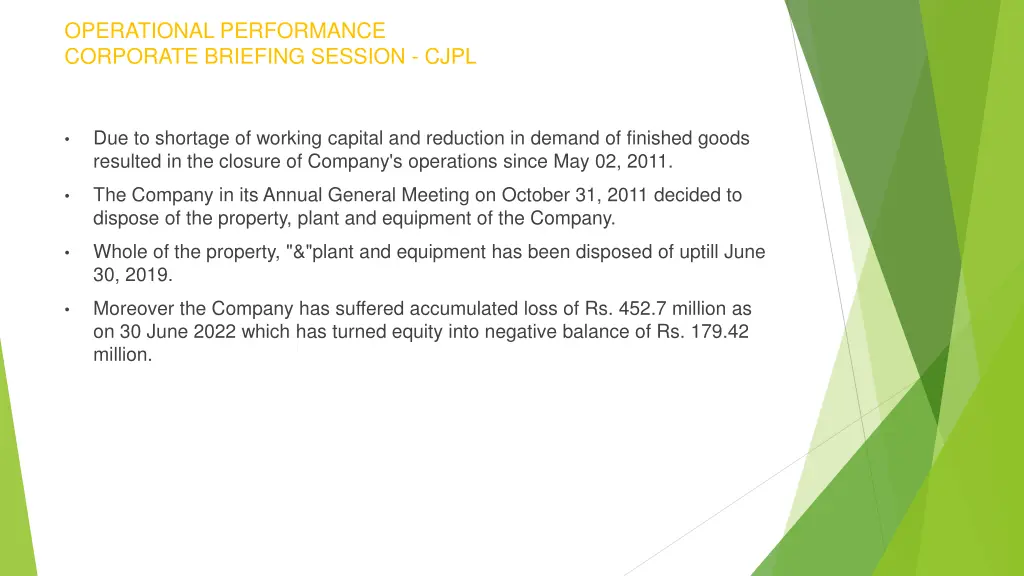 operational performance corporate briefing