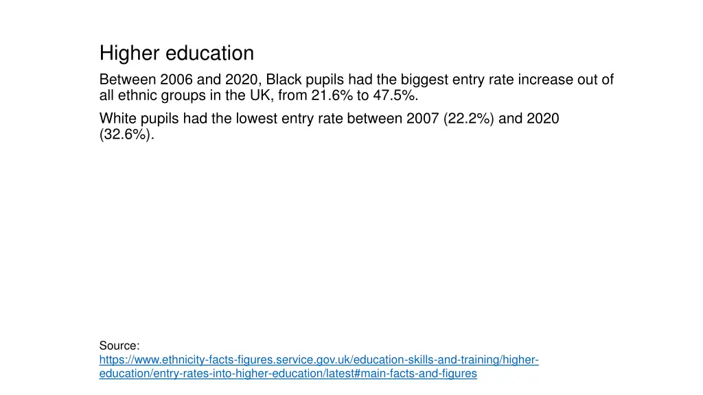 higher education between 2006 and 2020 black