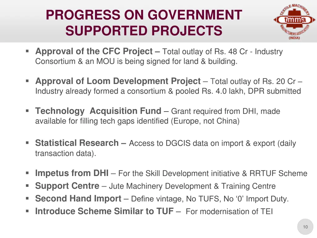 progress on government supported projects