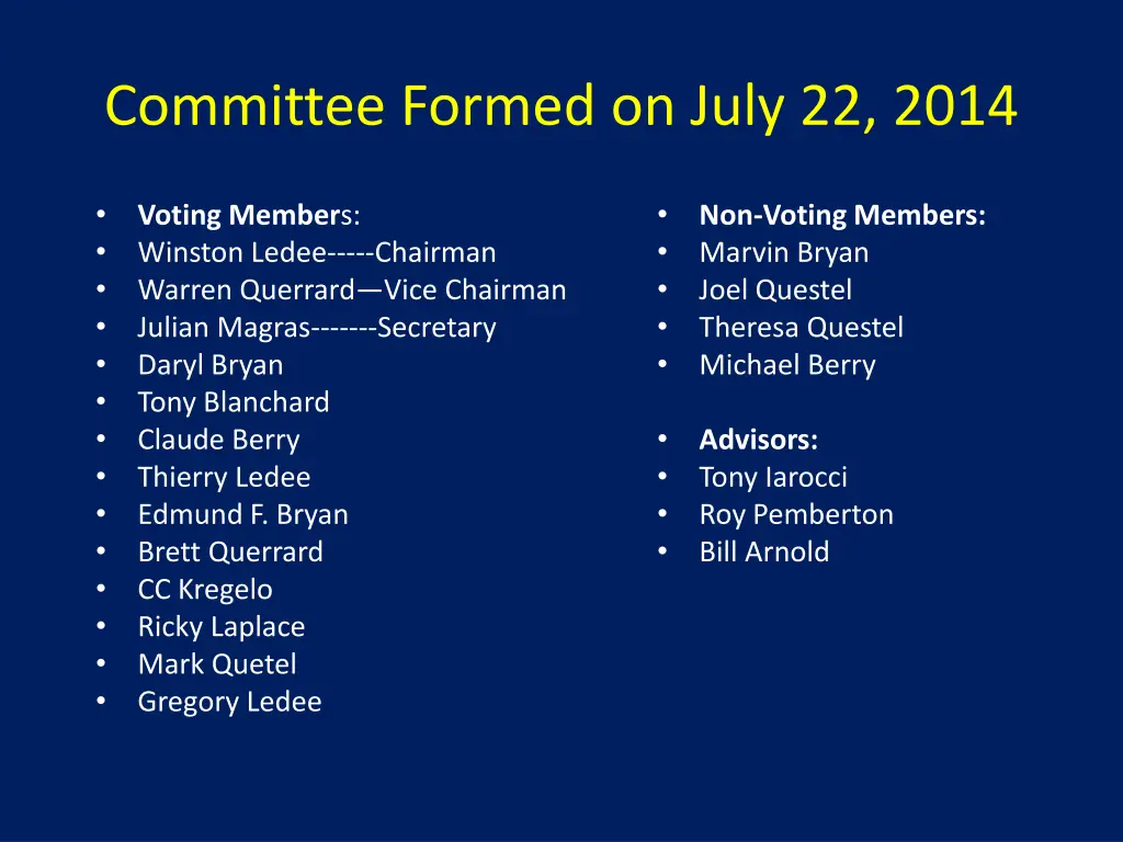 committee formed on july 22 2014