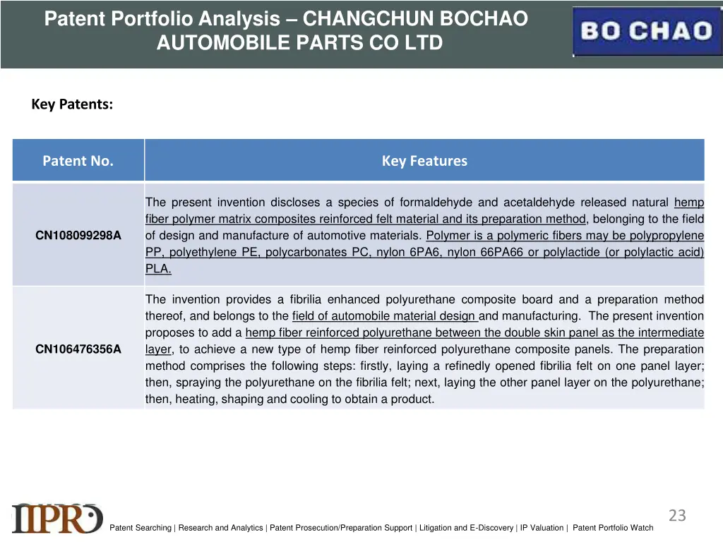 patent portfolio analysis changchun bochao 2