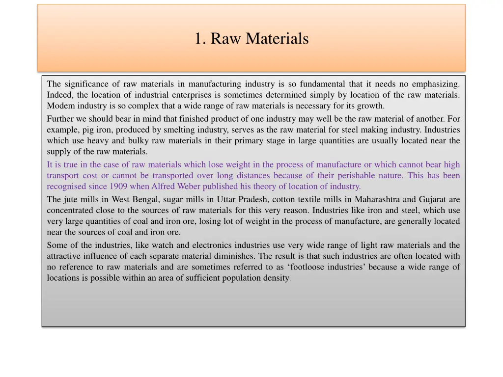 1 raw materials