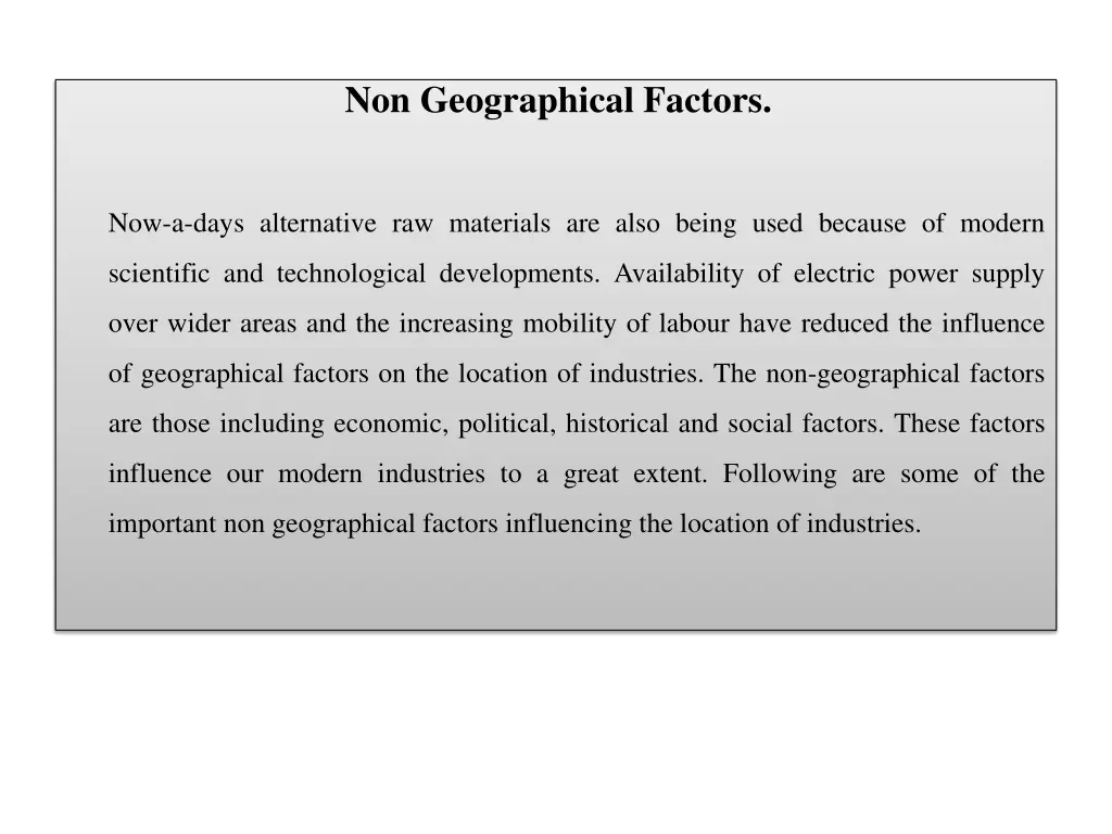 non geographical factors