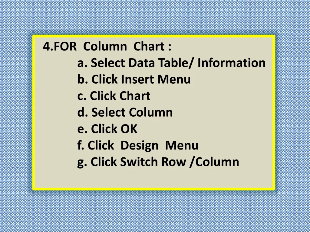 4 for column chart a select data table