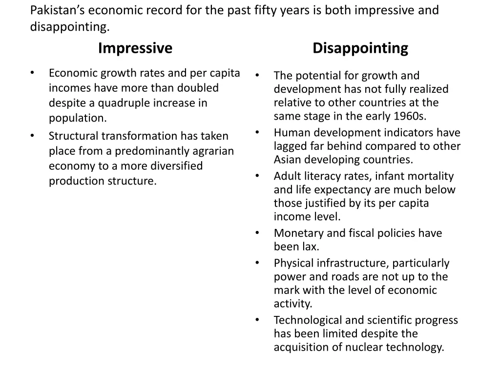 pakistan s economic record for the past fifty