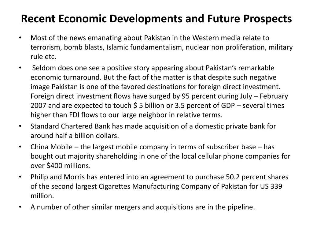 recent economic developments and future prospects