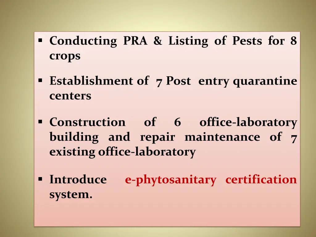 conducting pra listing of pests for 8 crops