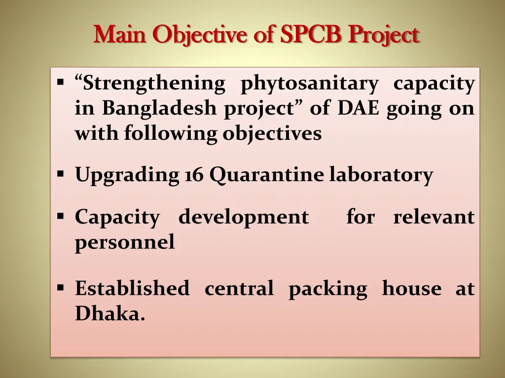 main objective of spcb project main objective