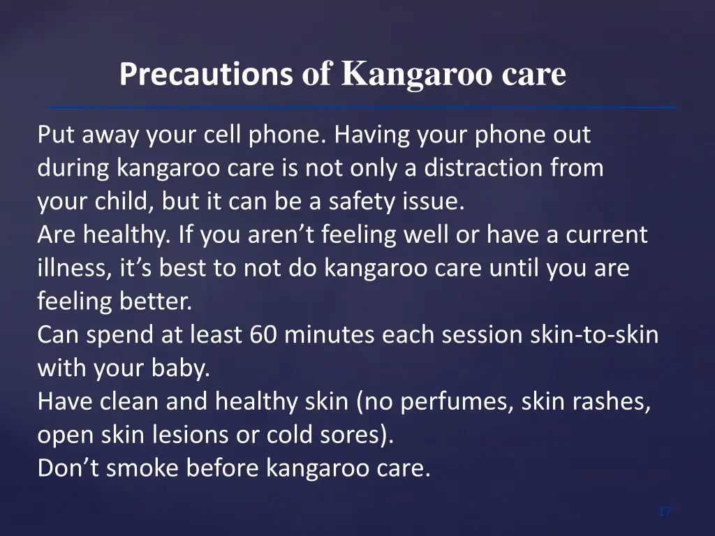 precautions of kangaroo care