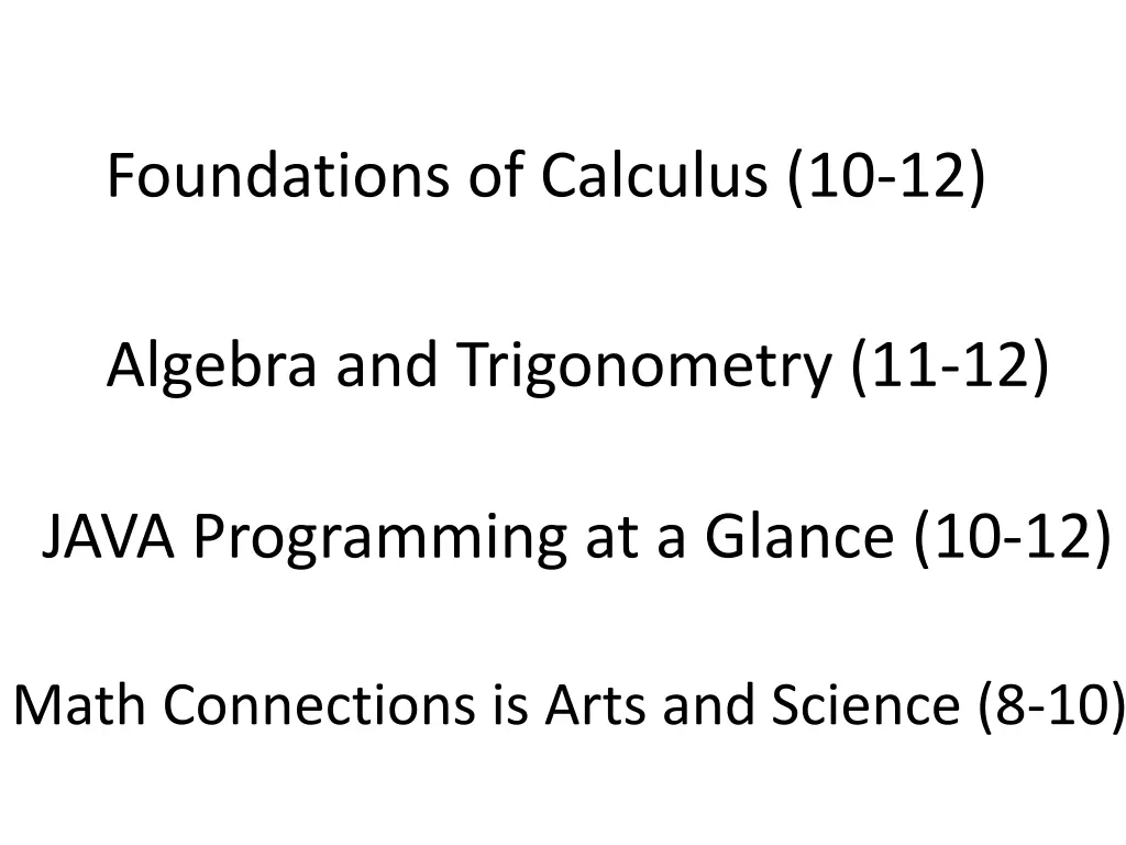 foundations of calculus 10 12