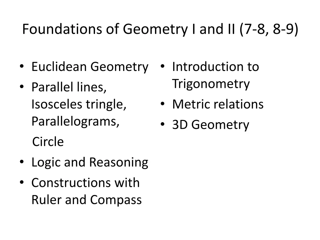 foundations of geometry i and ii 7 8 8 9