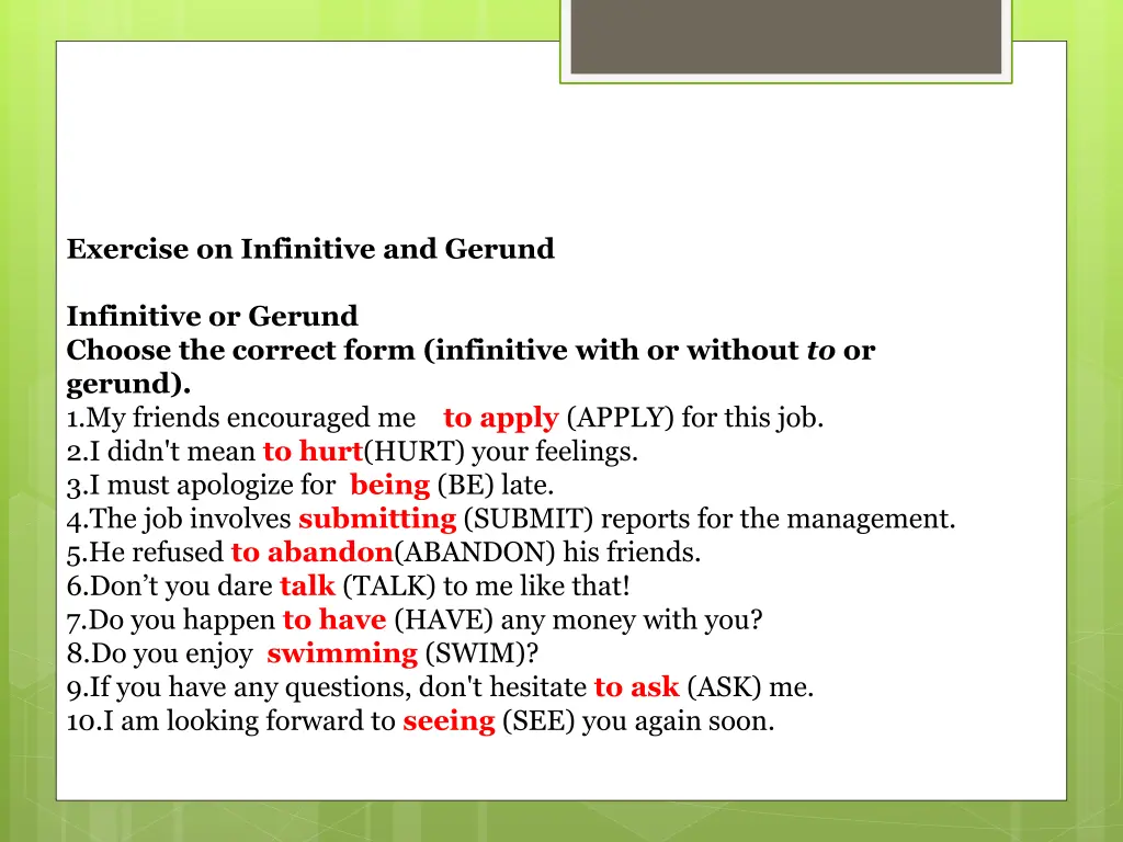 exercise on infinitive and gerund 1