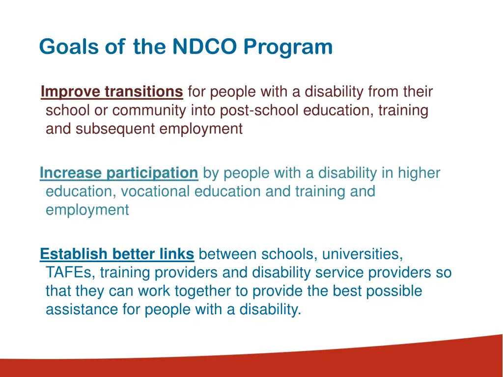 goals of the ndco program