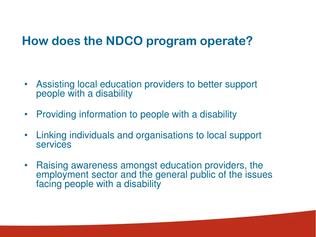 how does the ndco program operate