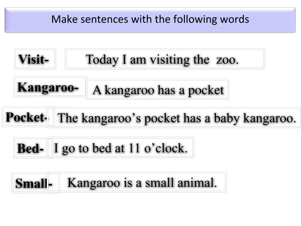 make sentences with the following words