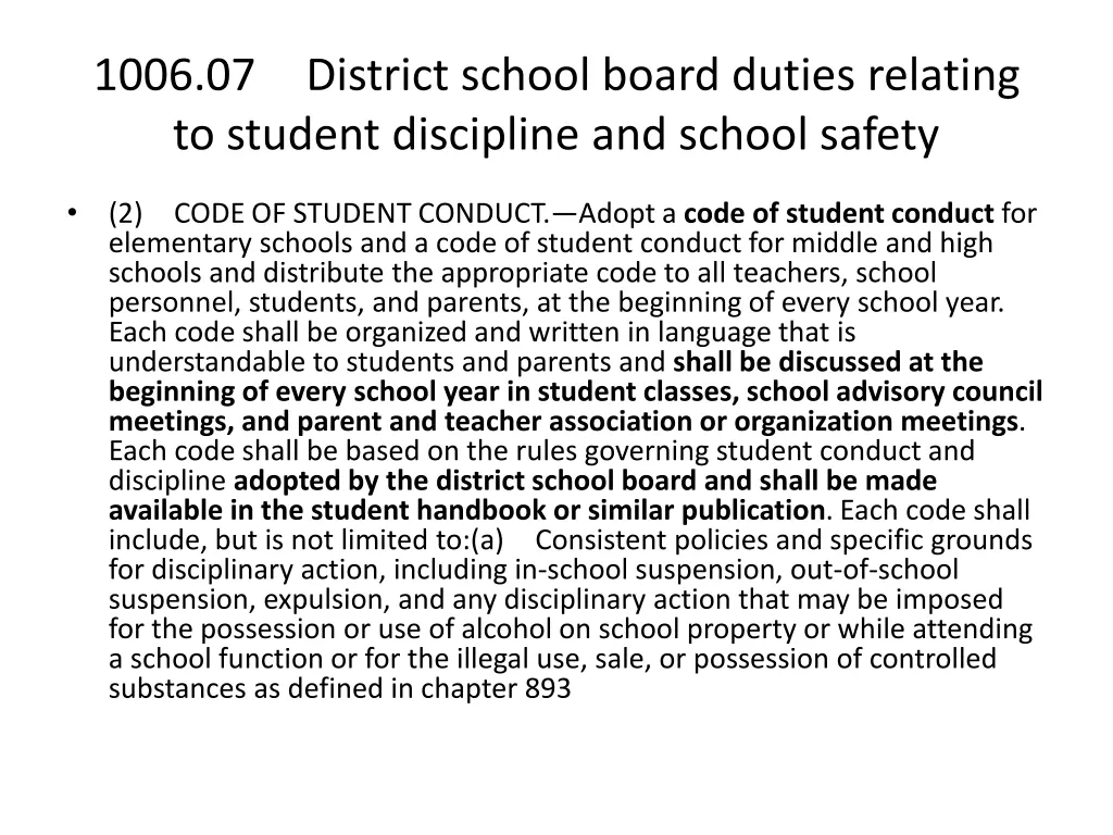 1006 07 to student discipline and school safety