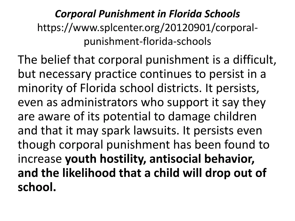 corporal punishment in florida schools https