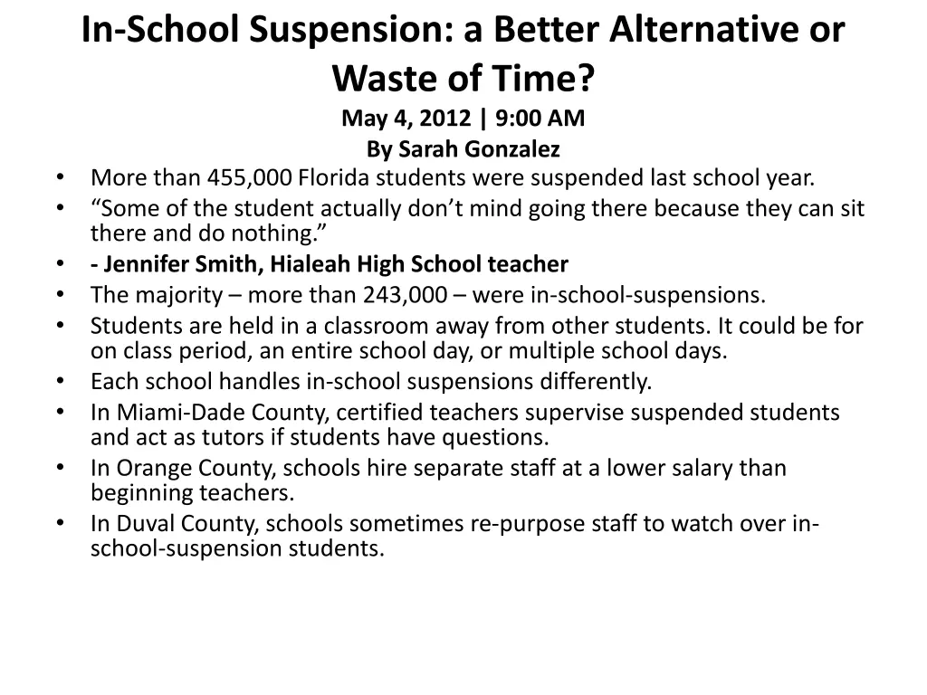 in school suspension a better alternative