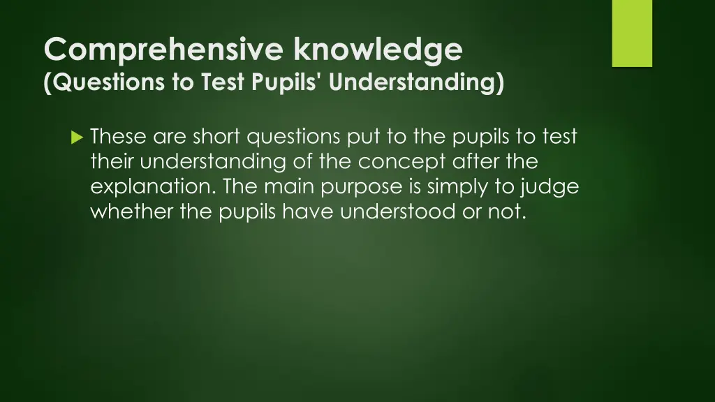 comprehensive knowledge questions to test pupils