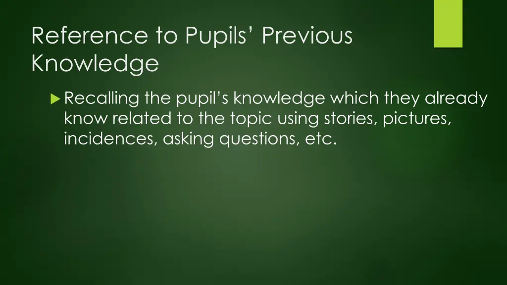 reference to pupils previous knowledge