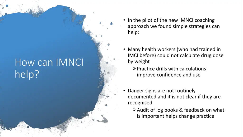 in the pilot of the new imnci coaching approach