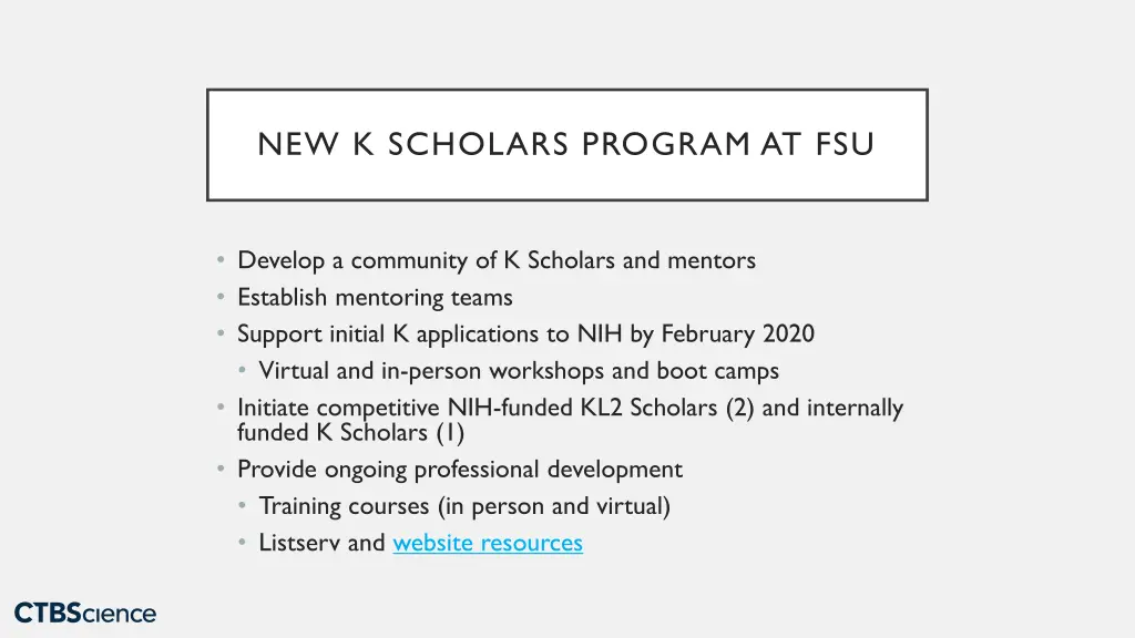 new k scholars program at fsu