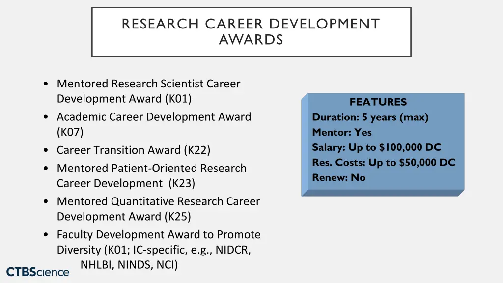 research career development awards