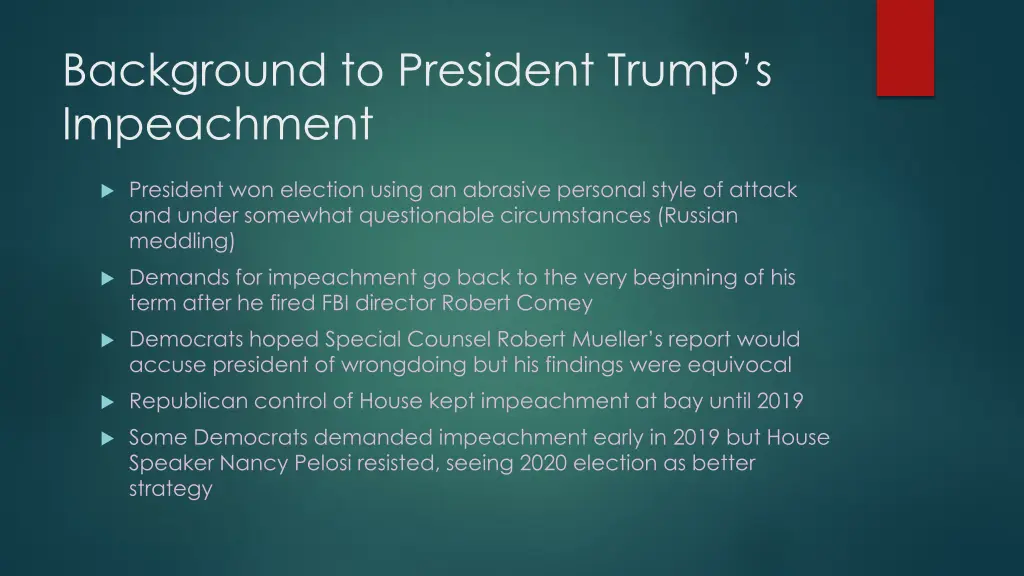 background to president trump s impeachment