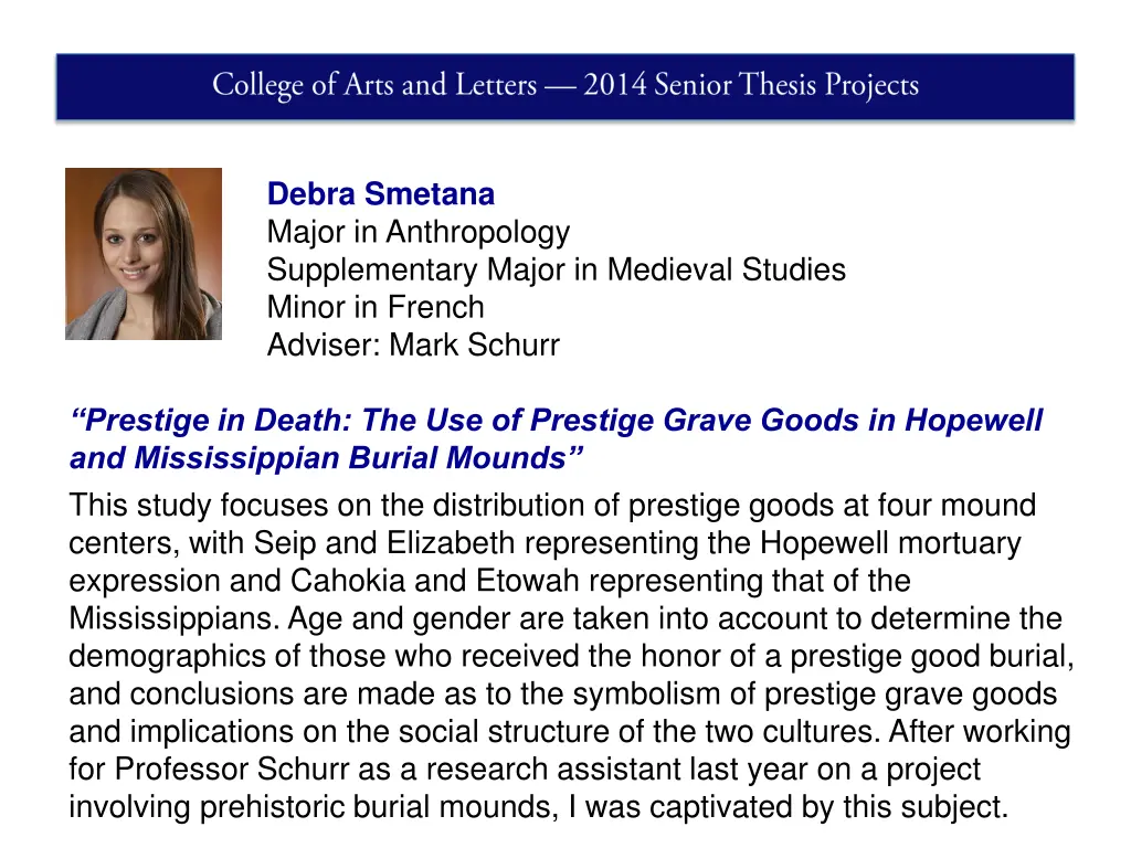 debra smetana major in anthropology supplementary