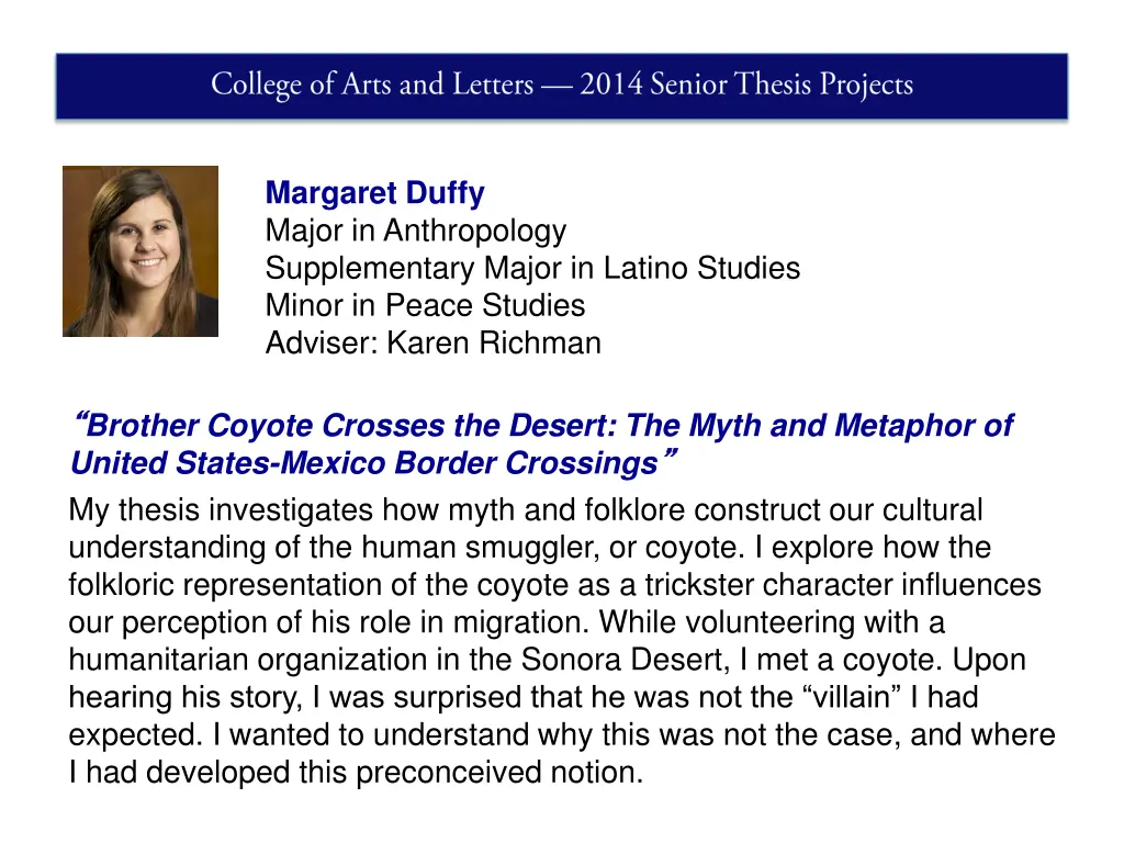 margaret duffy major in anthropology