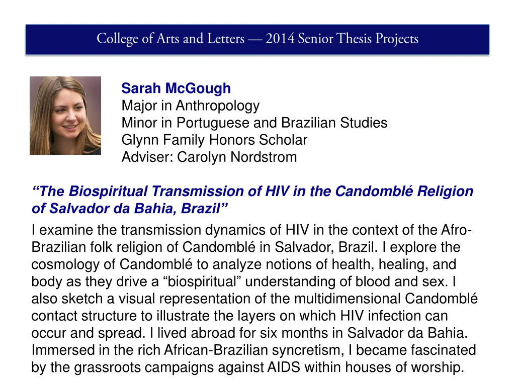 sarah mcgough major in anthropology minor