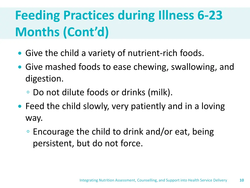 feeding practices during illness 6 23 m onths