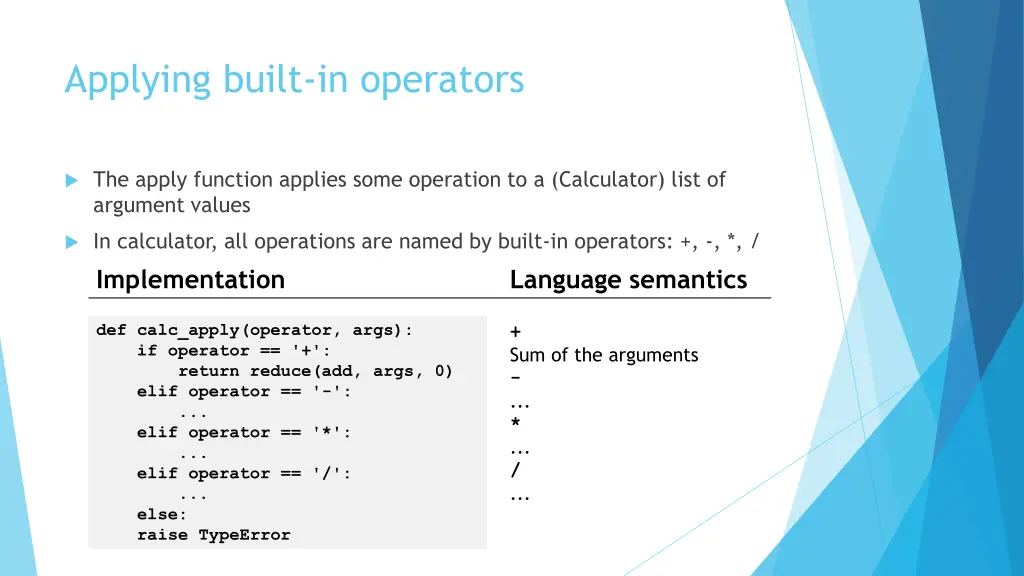 applying built in operators