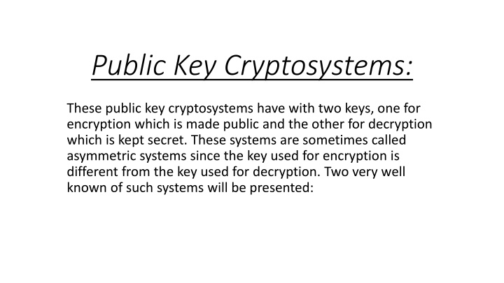 public key cryptosystems