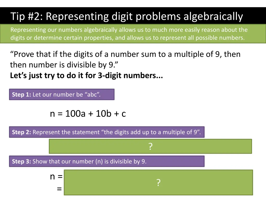 tip 2 representing digit problems algebraically 1