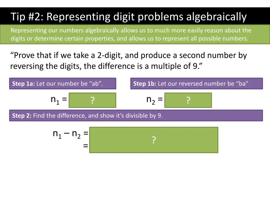 tip 2 representing digit problems algebraically 2