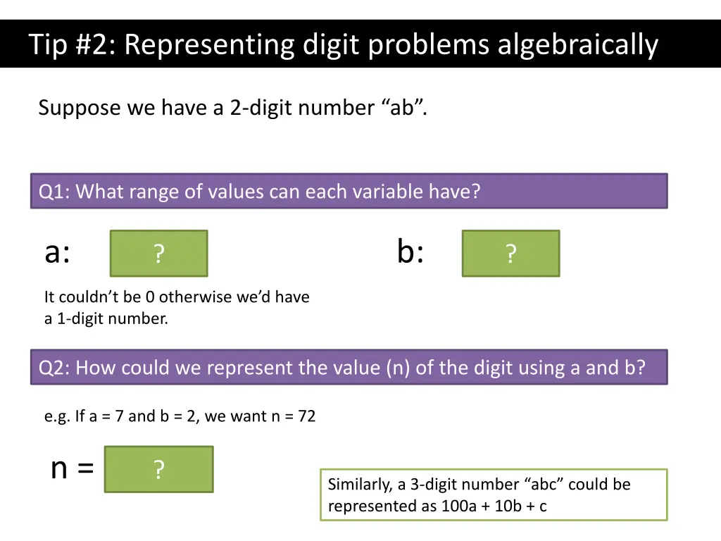 tip 2 representing digit problems algebraically