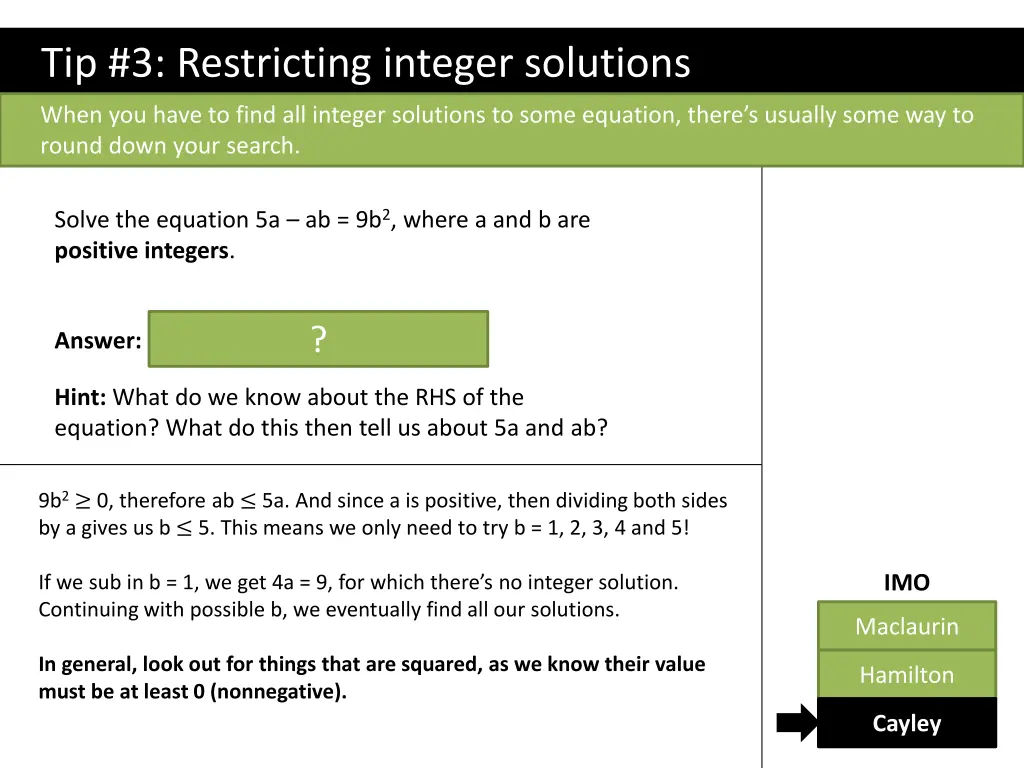 tip 3 restricting integer solutions