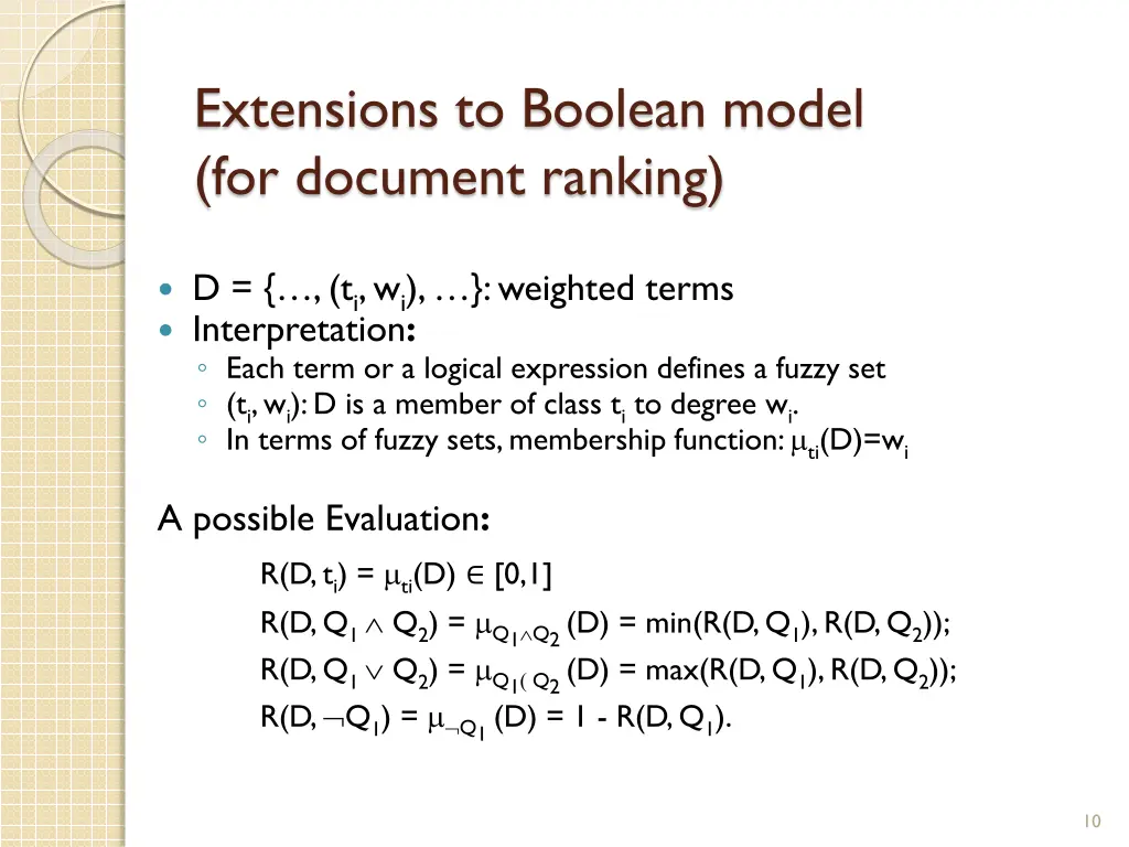 extensions to boolean model for document ranking